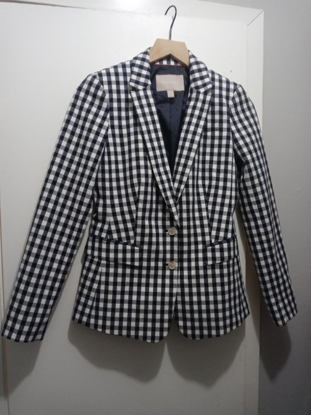 BANANA REPUBLIC gingham cotton blend 2 button jacket (sz0)